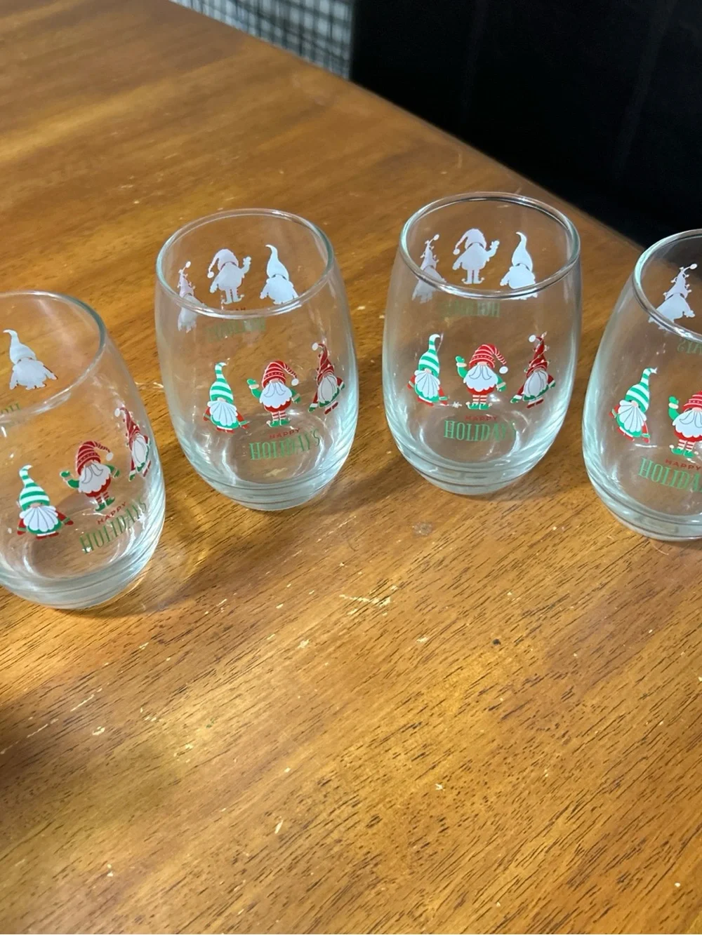Set of 4 Holiday Gnome Stemless Glass - Red & Green
